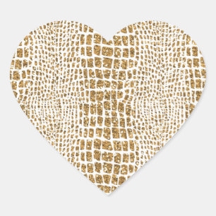 Gold Glitter Alligator Print Heart Sticker