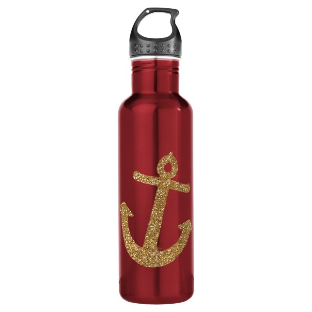 Gold Glitter Anchor 710 Ml Water Bottle (Front)
