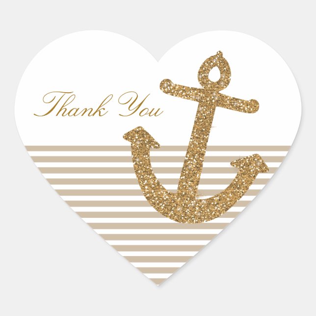 Gold Glitter Anchor Heart Sticker (Front)