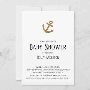 Gold Glitter Anchor Simple Baby Shower Invitation
