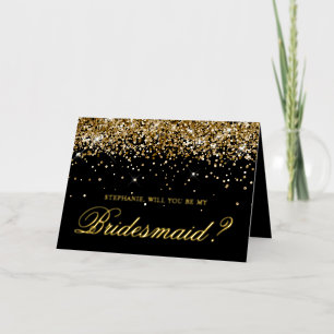 Gold Glitter and Black Bridesmaid Proposal Foil Greeting Card