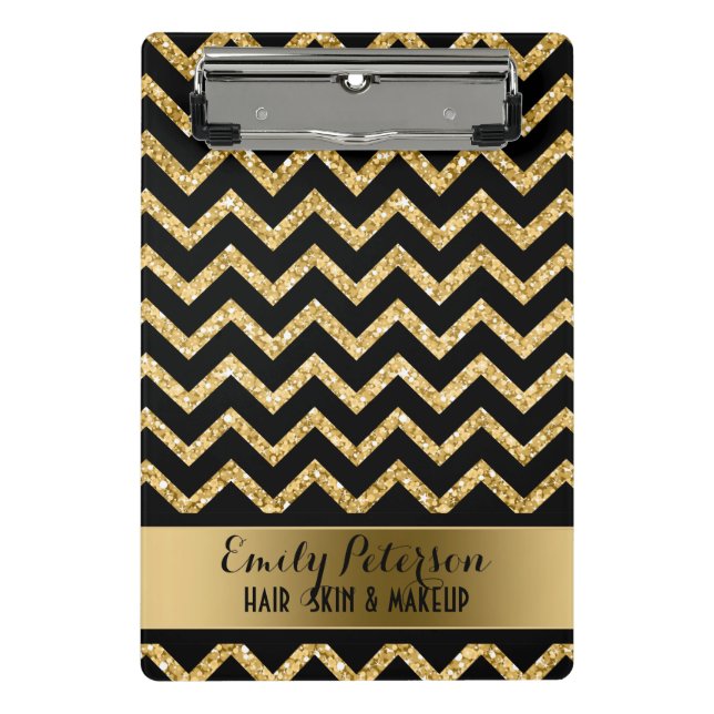 Gold Glitter And Black Chevron Mini Clipboard (Front)