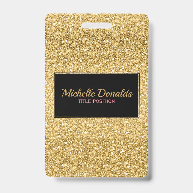 Gold Glitter And Black Frame ID Badge (Front)