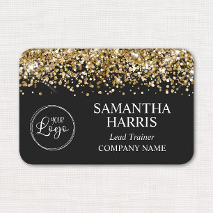 Gold Glitter and Black Logo Company Name Tag