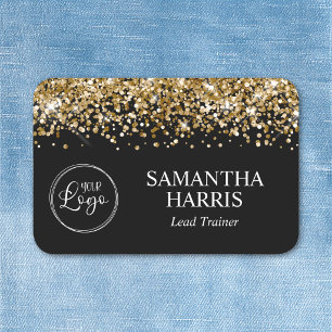 Gold Glitter and Black Logo Name Tag