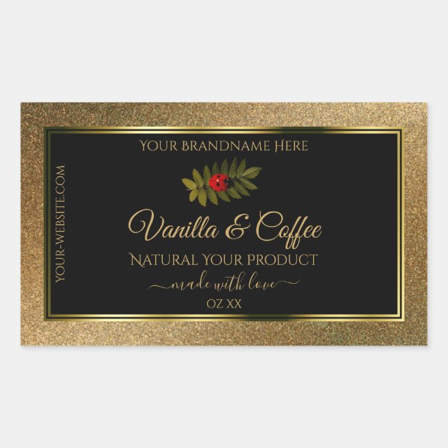 Gold Glitter and Black Product Labels Cute Ladybug (Front)