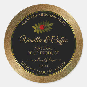Gold Glitter and Black Product Labels Cute Ladybug