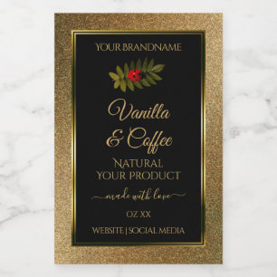 Gold Glitter and Black Product Labels Cute Ladybug