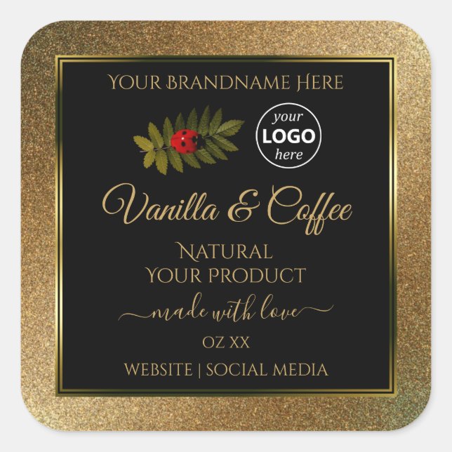 Gold Glitter and Black Product Labels Ladybug Logo (Front)
