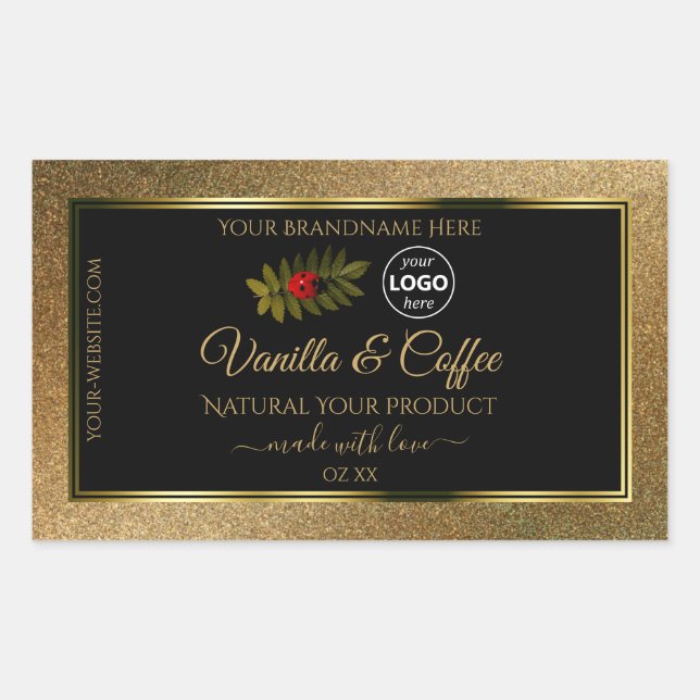 Gold Glitter and Black Product Labels Ladybug Logo (Front)