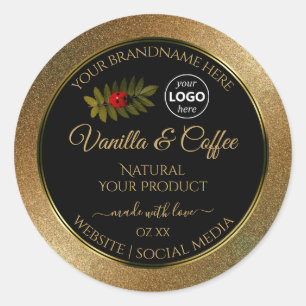 Gold Glitter and Black Product Labels Ladybug Logo