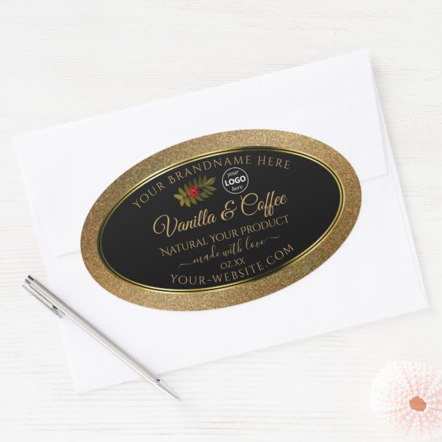 Gold Glitter and Black Product Labels Ladybug Logo (Envelope)