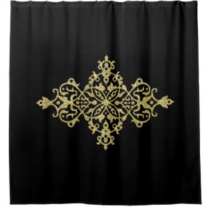 Gold Glitter and Black Shower Curtain