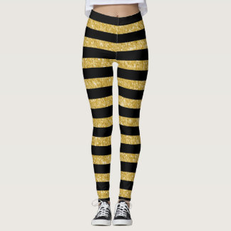 Gold glitter and black striped leggings