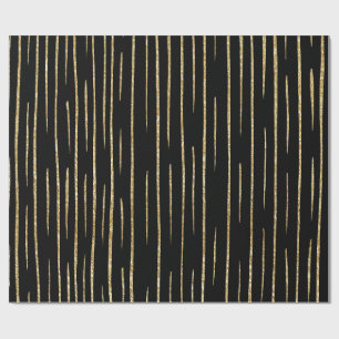 Gold glitter and black stripes birthday wrapping paper