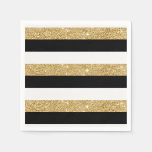 Gold Glitter and Black Stripes Napkin