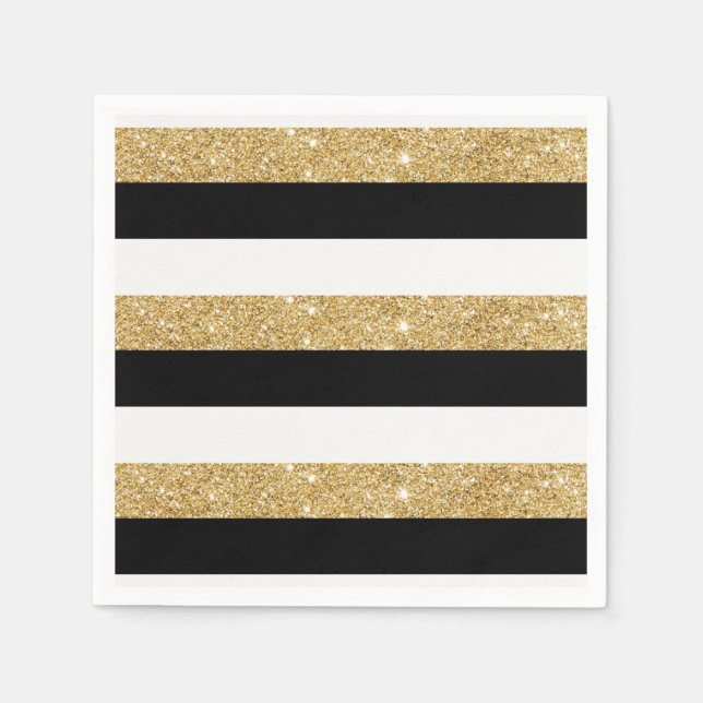 Gold Glitter and Black Stripes Napkin (Front)