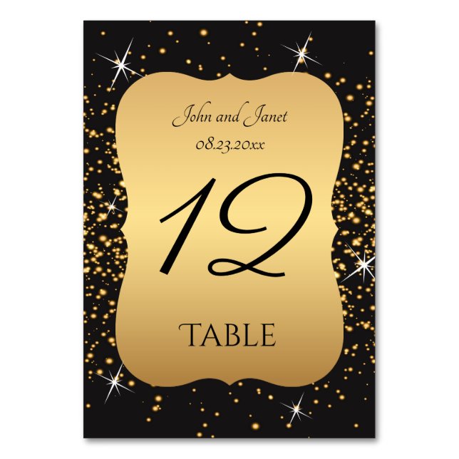 Gold Glitter and Black Table Numbers (Front)