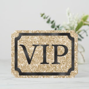 Gold Glitter and Black VIP Event Ticket Invitation