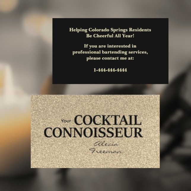 Gold Glitter and Blk Bartender Event Business Card (Creator Uploaded)