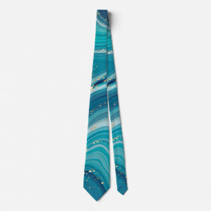 Gold Glitter And Blue Marble Stone Neck Tie