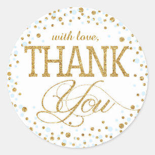Gold Glitter and Blue Sprinkle Thank You Label