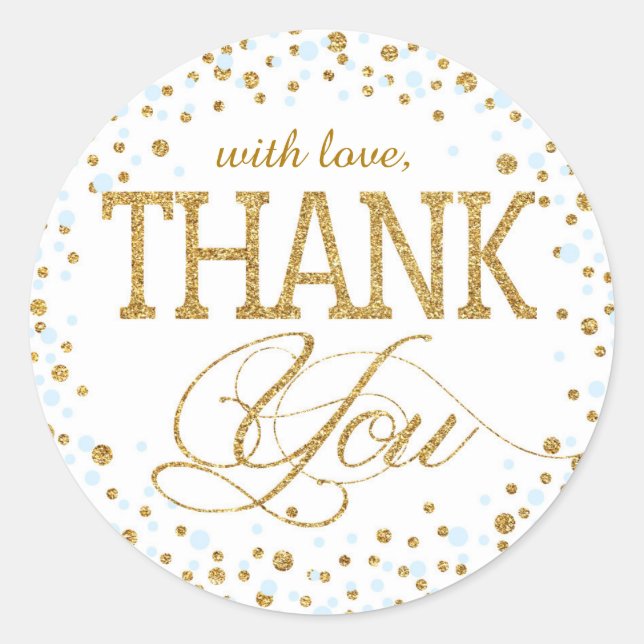 Gold Glitter and Blue Sprinkle Thank You Label (Front)