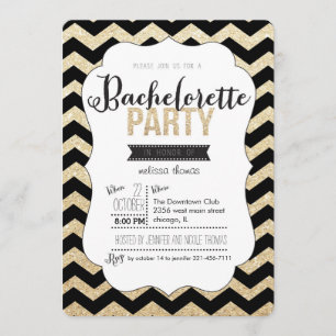Gold Glitter and Chevron Bachelorette Invitation