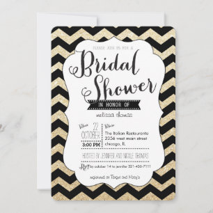 Gold Glitter and Chevron Bridal Shower Invitation