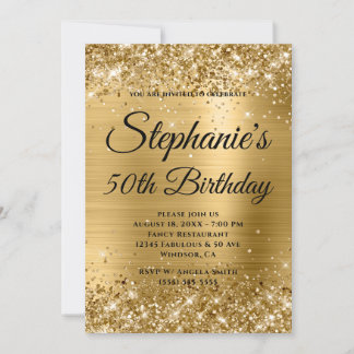 Gold Glitter and Foil Fancy Monogram Invitation