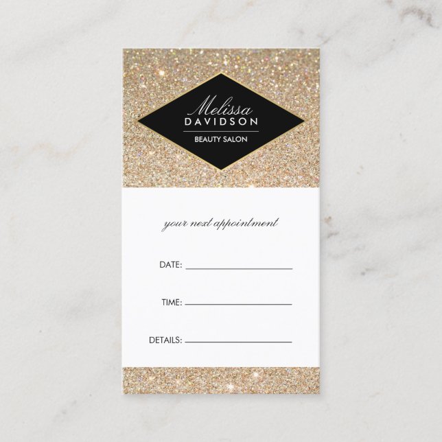Gold Glitter and Glamour Beauty Appointment Card (Front)