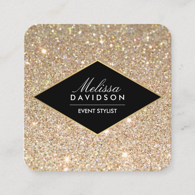 Gold Glitter and Glamour Beauty Square Business Card (Front)