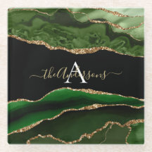Gold Glitter and Green Agate Monogram