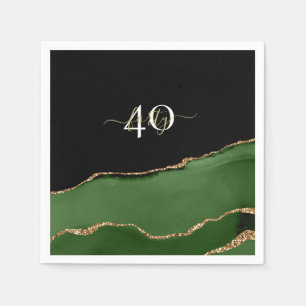 Gold Glitter and Green Agate Monogram Napkin