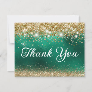 Gold Glitter and Green Foil 40th Birthday Thank You Card