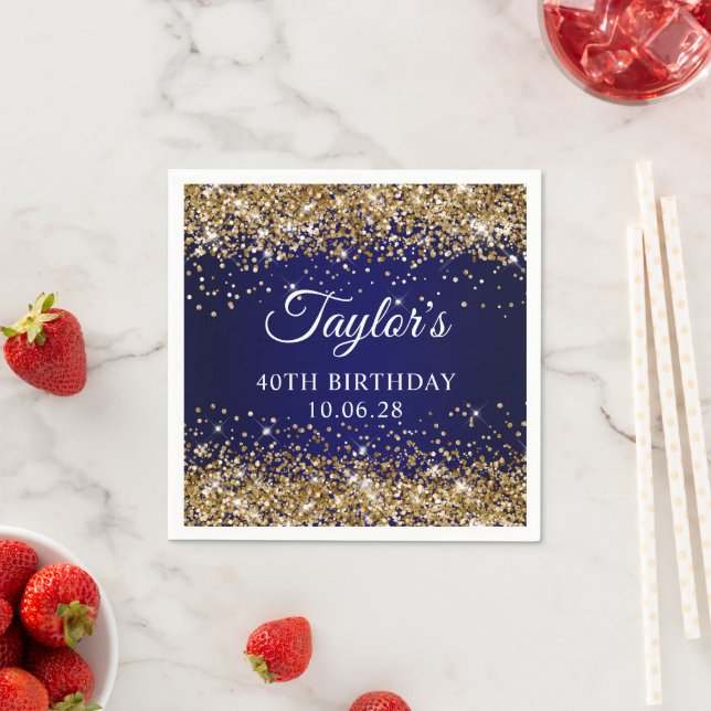 Gold Glitter and Navy Blue 40th Birthday Napkin (Insitu)