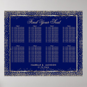 Gold Glitter and  Navy Blue - 8 Seating Chart