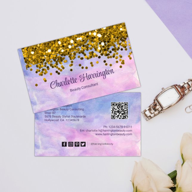 Gold Glitter and Pastel Beauty  Business Card (Creator Uploaded)