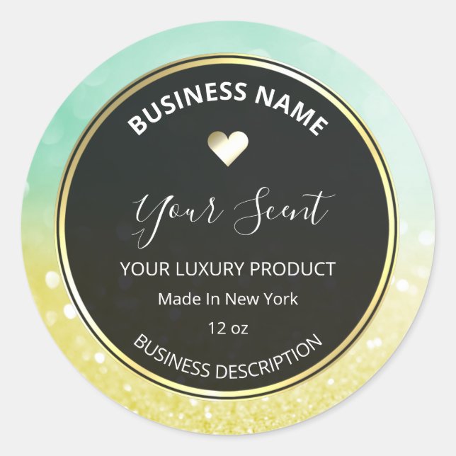 Gold Glitter And Pastel Mint Candle Labels (Front)