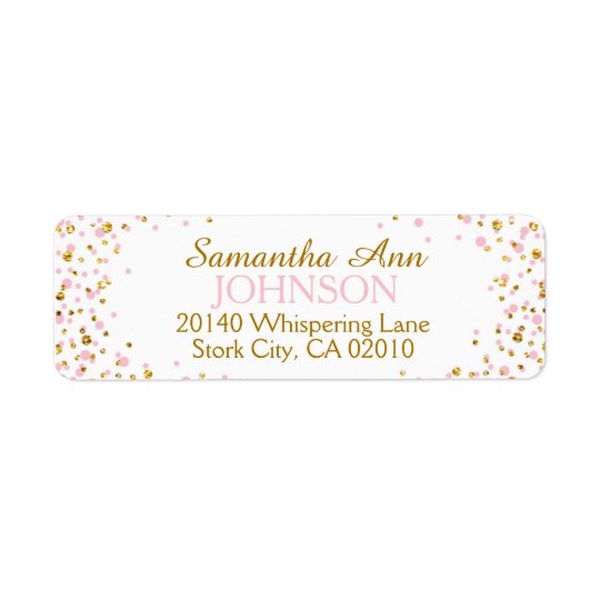 Gold Glitter and Pink Dot Sprinkles Return Address Label