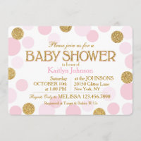 Gold Glitter and Pink Scattered Dots Baby Shower
