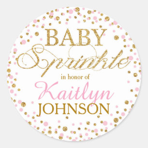 Gold Glitter and Pink Sprinkle Baby Shower Label