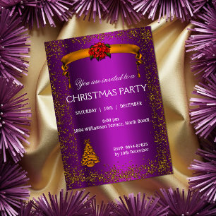 Gold Glitter and Purple Christmas Invitation