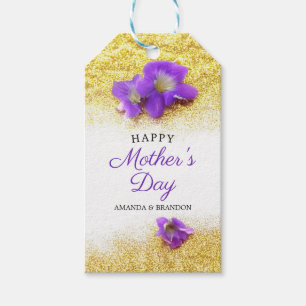 Gold Glitter and Purple Floral Mother's Day Gift Tags