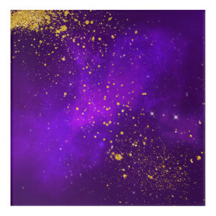 Gold Glitter and Purple Galaxy Acrylic Wall Art