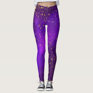Gold Glitter and Purple Galaxy Leggings
