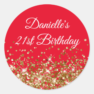 Gold Glitter and Red 21st Birthday Classic Round Sticker