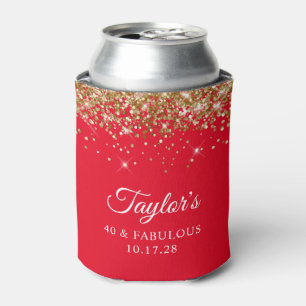 Gold Glitter and Red 40 & Fabulous Can Cooler
