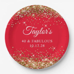 Gold Glitter and Red 40 & Fabulous Paper Plate