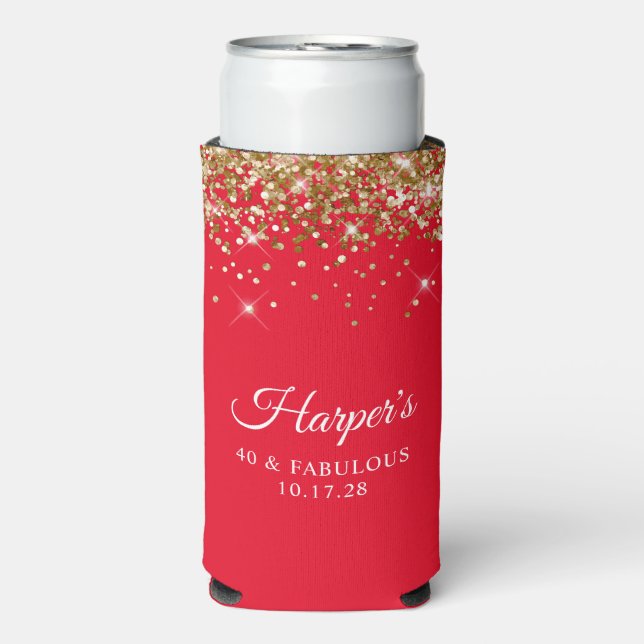 Gold Glitter and Red 40 & Fabulous Seltzer Can Cooler (Seltzer Front)